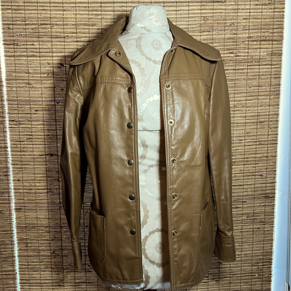 Vintage 70s Leather Brown Lined Shirt Jacket